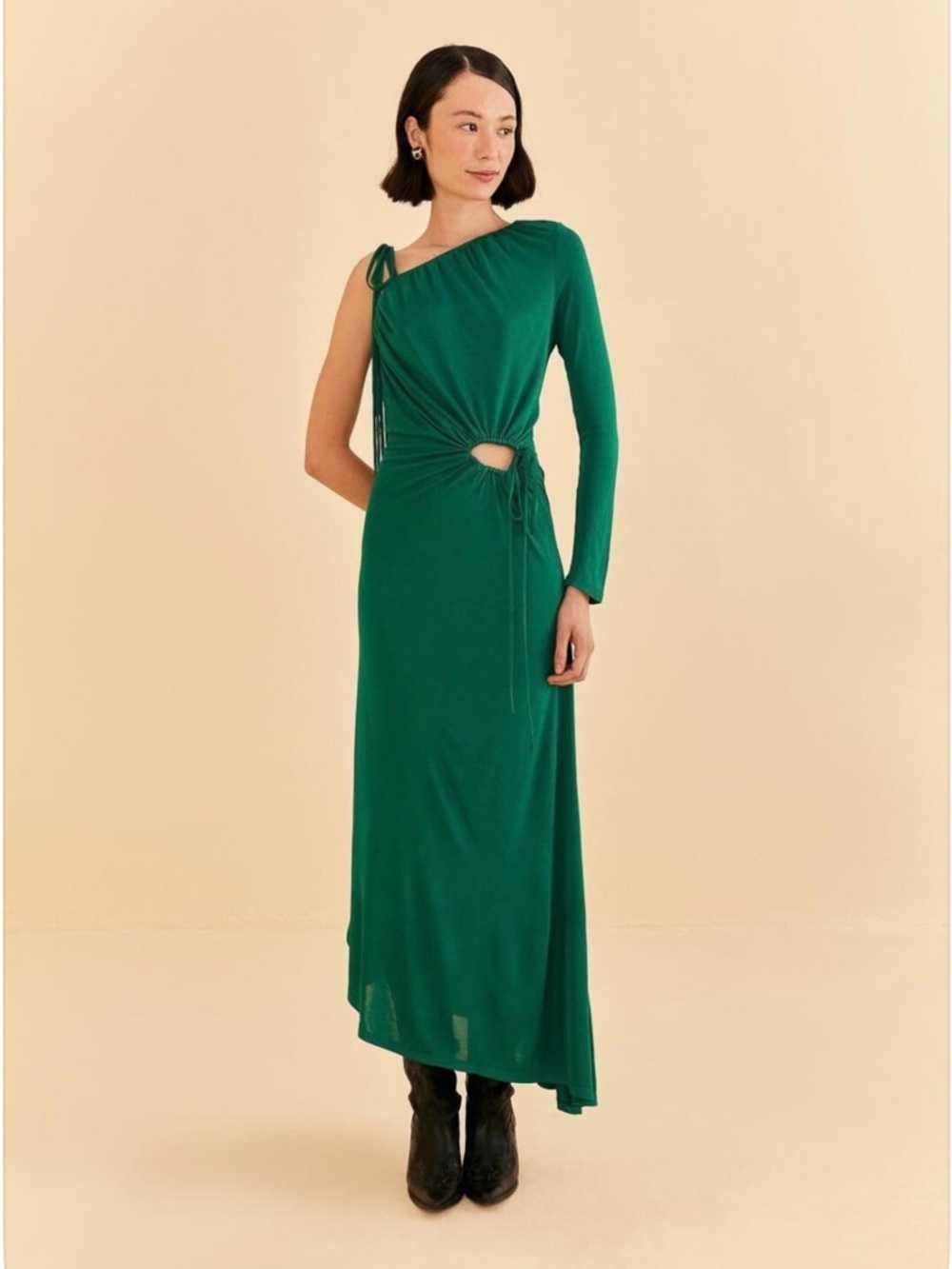 Farm Rio Emerald One Shoulder Cutout Midi Dress NWT Size M